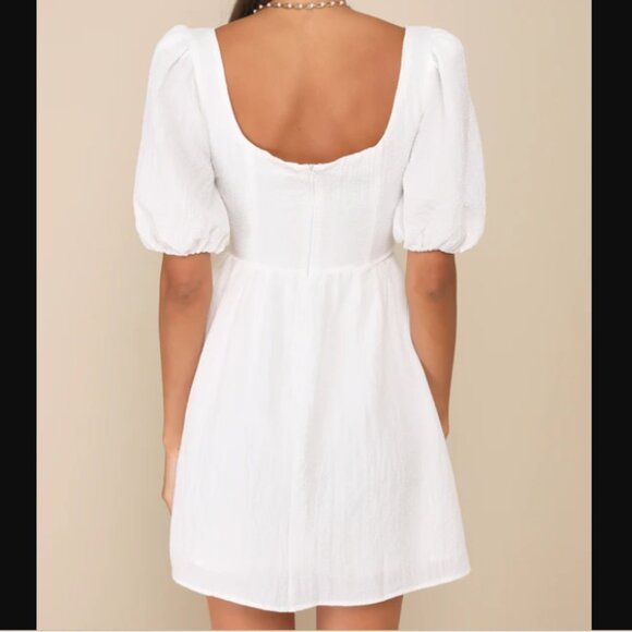 Lulus Women's Little Bit In Love White Surplice Puff Sleeve Mini Dress XSmall - Picture 6 of 6